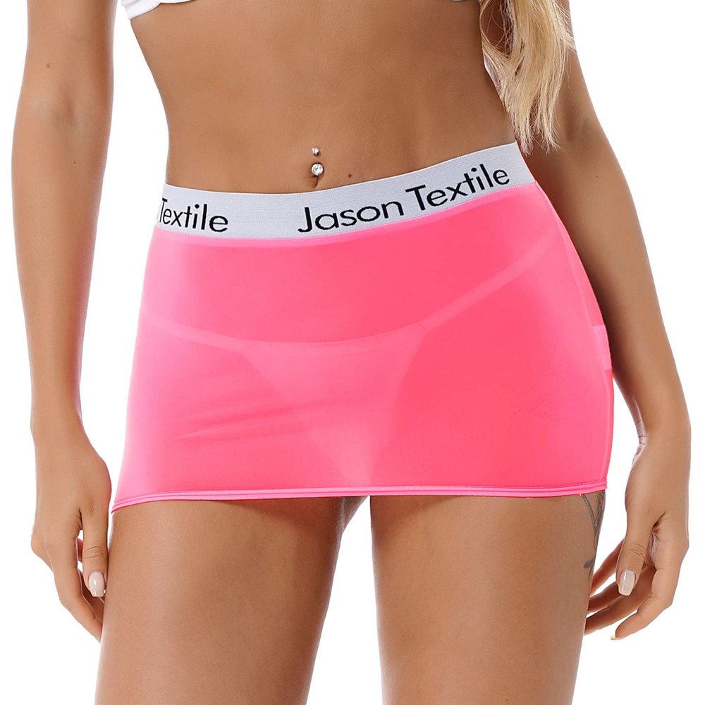 Agoky Women's Mesh See Through Sheer Micro Mini Bodycon Skirt Elastic Waistband Miniskirt Pink One Size