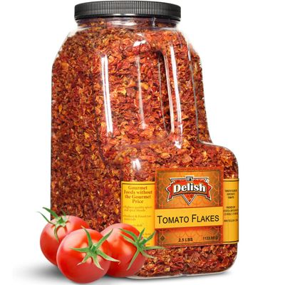 Dehydrated Dried Tomato Flakes by It's Delish  2.5 LBS Bulk Restaurant Gallon Size Container Jug with Handle  Dried Natural Tomatoes Ready to Cook  Great for Home Cooking, Camping & Backpacking