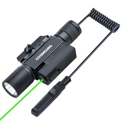 COSMOING Green Laser Sight Combo, 800 Lumens Tactical Long Gun Flashlight 4 Modes Rail Mounted for Pistol Rifles with Remote Pressure Switch