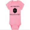 Gaming Baby Onesie and Bib - My Parents Rolled A Crit - Solid D20 Die (6-12 Month - Pink Fabric - Black Design) view 4