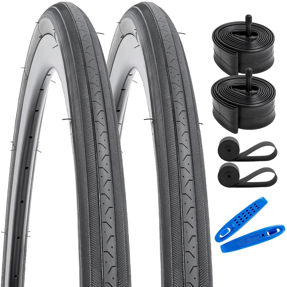 YUNSCM 2-PCS Road Bike Tires 27x1 1/4 (32-630) and 27" Heavy Duty Bike Tubes Schrader Valve with 2 Rim Strips Compatible with 27 x 1 1/4 Bike Bicycle Tires and Tubes (S-318)