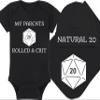 Gaming Baby Onesie and Hat - My Parents Rolled A Crit - Natural 20 (0-3 Month - Black Fabric - White Design) view 1