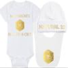 Gaming Baby Onesie and Bib - My Parents Rolled A Crit - Solid D20 Die (3-6 Month - White Fabric - Gold Design) view 1