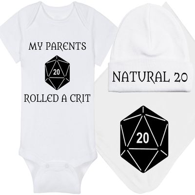Gaming Baby Onesie - My Parents Rolled A Crit (0-3 Month - White Fabric - Black Design)