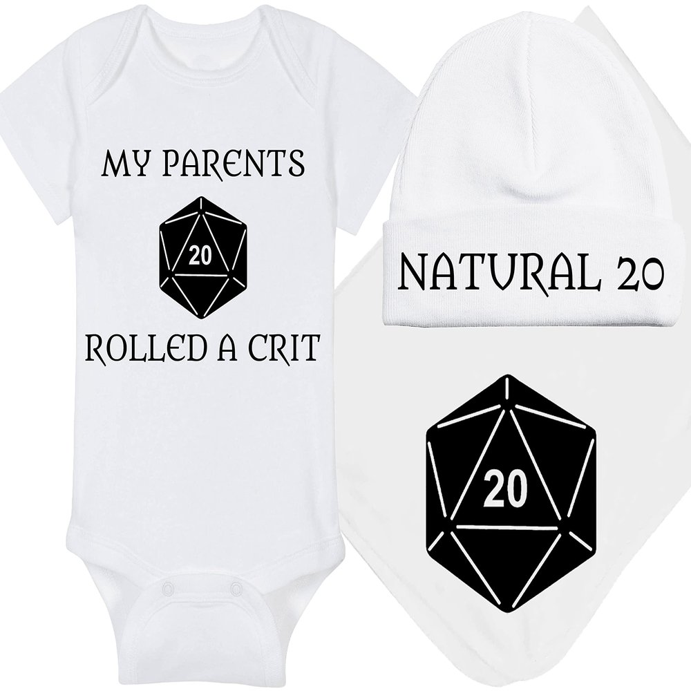 Gaming Baby Onesie - My Parents Rolled A Crit (0-3 Month - White Fabric - Black Design)