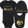 Gaming Baby Onesie and Bib - My Dad's The DM - Dragon (6-12 Month - Black Fabric - Gold Design) view 1