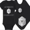 Gaming Baby Onesie and Bib - My Parents Rolled A Crit - Solid D20 Die (0-3 Month - Black Fabric - Silver Design) view 1