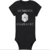 Gaming Baby Onesie and Bib - My Parents Rolled A Crit - Solid D20 Die (0-3 Month - Black Fabric - Silver Design) view 4