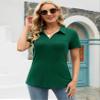 AKEWEI Womens Green Polo Shirts Short Sleeve Tunic Tops Loose Casual V Neck Collared Blouse with Pocket Green XXL view 2