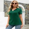 AKEWEI Womens Green Polo Shirts Short Sleeve Tunic Tops Loose Casual V Neck Collared Blouse with Pocket Green XXL view 3
