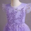 IWEMEK Fly Sleeves Flower Girls Embroidery Long Sparkly Sequin Princess Dress Bridesmaid Pageant Evening Gown Birthday Wedding Party Floor Length Gown Tulle Maxi Dress Purple 13-14 Years view 3
