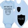 Gaming Baby Onesie and Bib - My Bag Of Holding Is Full - Shield +2 AC (12-18 Month - Blue Fabric - Black Design) view 1