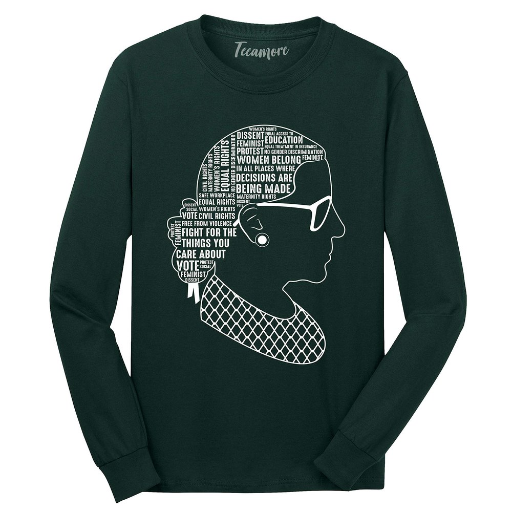 TEEAMORE Notorious RBG Ruth Bader Ginsburg Quotes Shirt Women Feminist Long Sleeve T-Shirt Gifts Forest Green