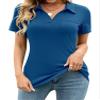 AKEWEI Womens Polo Tee Shirts Short Sleeve V Neck Tunic Tops Loose Casual Collared Blouse with Pocket Blue M view 1