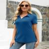 AKEWEI Womens Polo Tee Shirts Short Sleeve V Neck Tunic Tops Loose Casual Collared Blouse with Pocket Blue M view 3