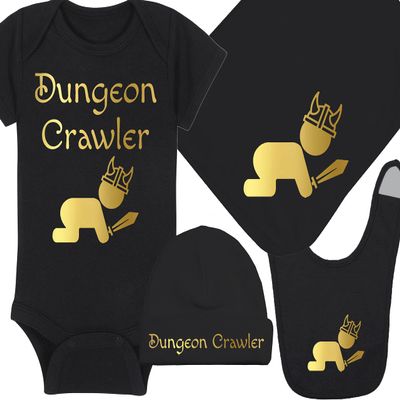 Gaming Baby Hat - Dungeon Crawler (Black Fabric - Gold Design)
