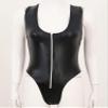 Linjinx Womens Holographic Metallic Spandex High Cut Bodysuits Zipper Front Racer Back Swimsuit Black One Size view 3
