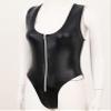 Linjinx Womens Holographic Metallic Spandex High Cut Bodysuits Zipper Front Racer Back Swimsuit Black One Size view 4