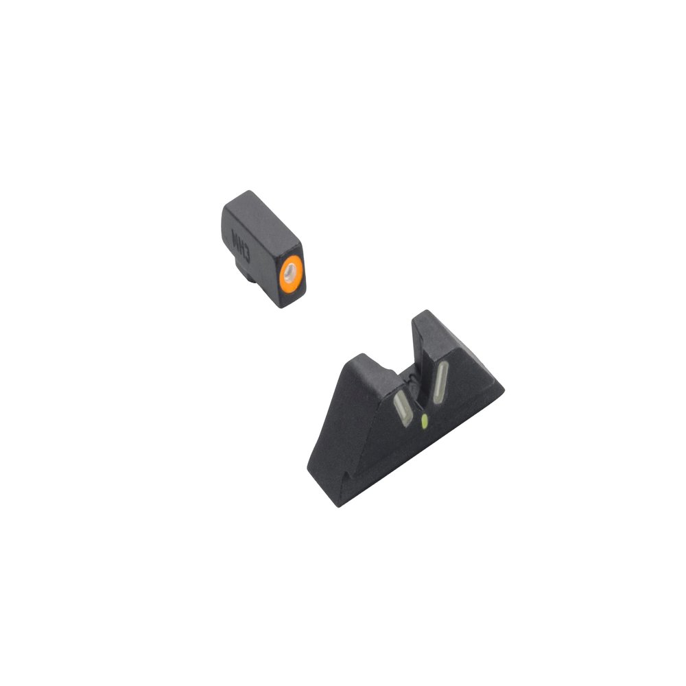 MEPRO Hyper-Bright Fixed V-Shaped Rear tritium Night Sights Compatible with Glock Standard Frames 17,19,22-25,28,31-35,37,38,39, with Extra Bright Orange Ring