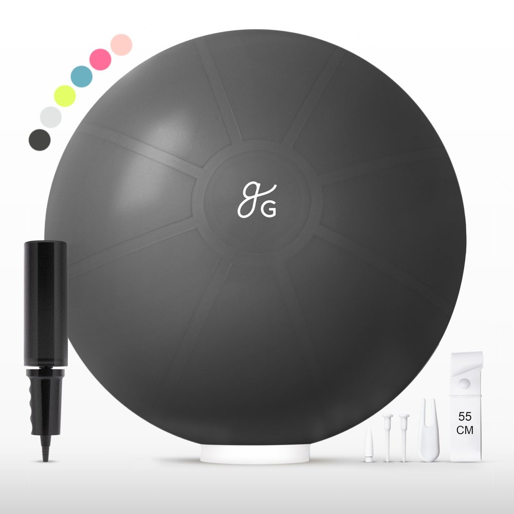Greater Goods Yoga Ball 55cm Anti-Burst Exercise Ball for Pilates, Stability, Pregnancy & Workouts, Includes Pump, Black