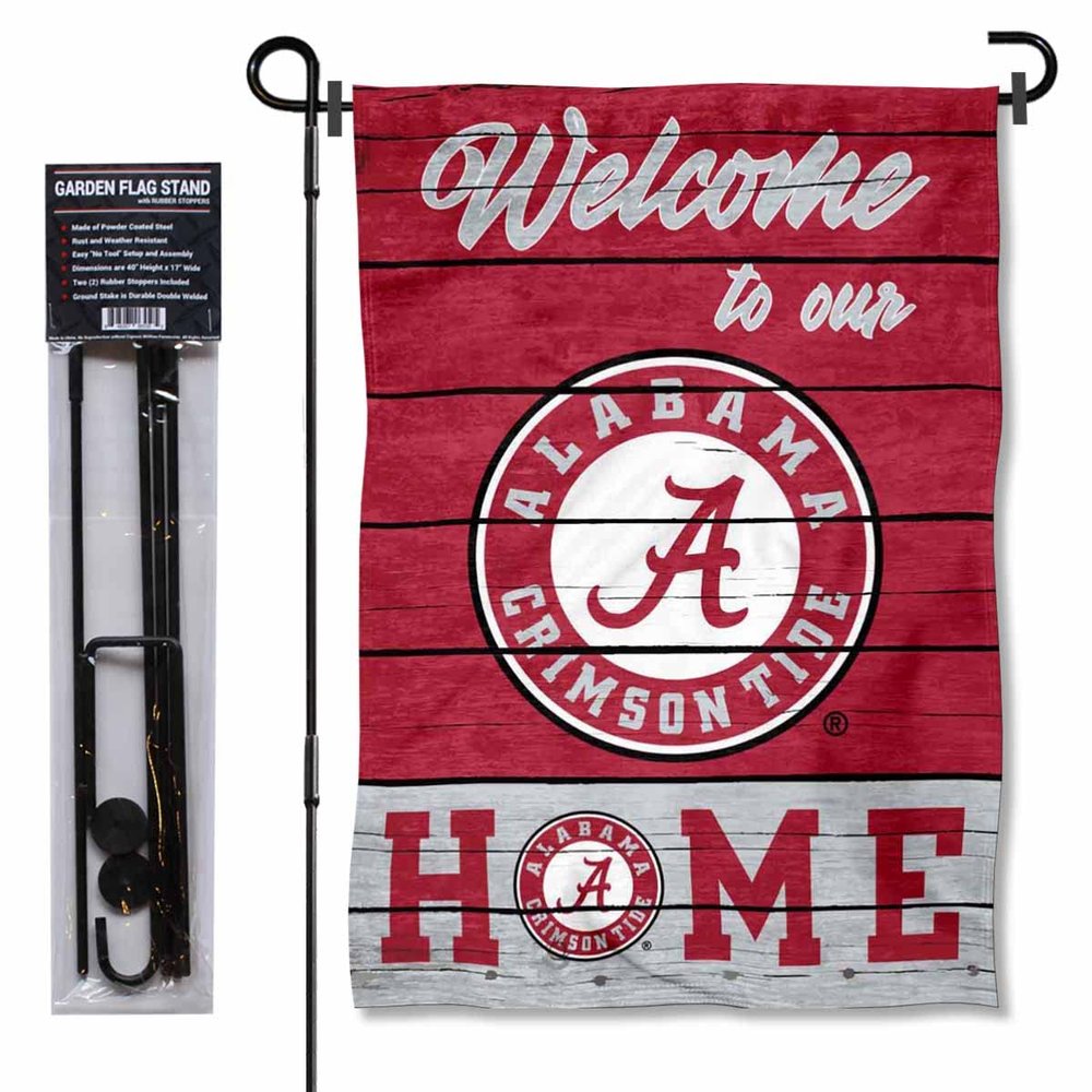 Alabama Crimson Tide Welcome to our Home Garden Flag with Stand Holder