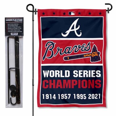 Atlanta Braves 4 Time Champions Garden Flag and Pole Stand Mount