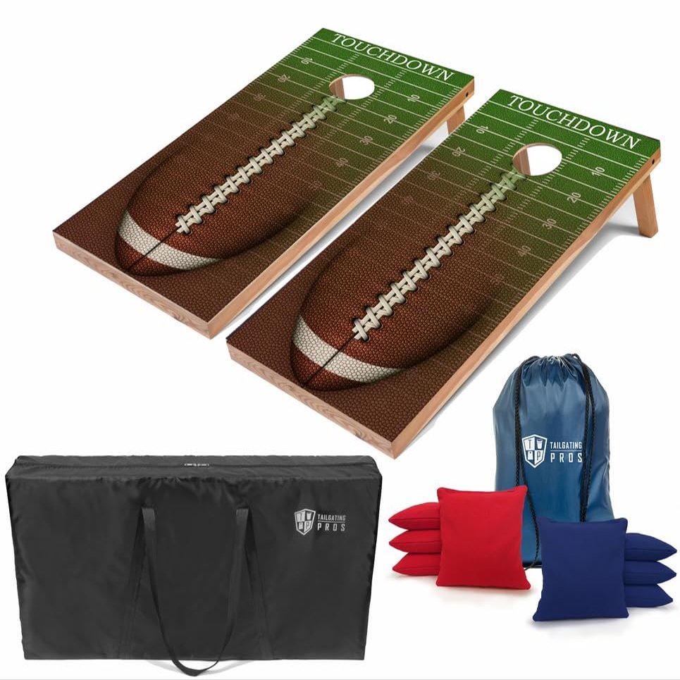 Tailgating Pros Cornhole Boards - 4'x2' Lightweight Regulation Flag & Patriotic Outdoor Themed Cornhole Game w/Carrying Case & Set of 8 Corn Hole Bean Bags w/Tote