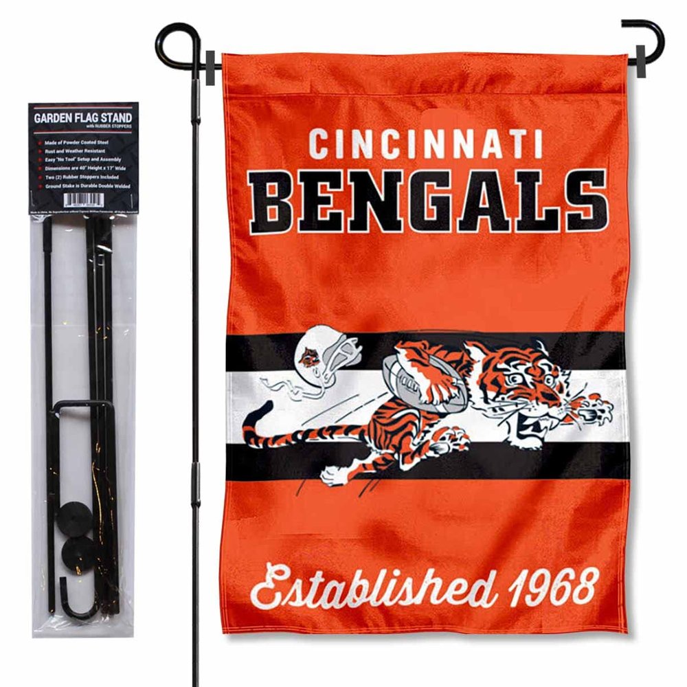 Cincinnati Bengals Throwback Retro Vintage Garden Flag and Flagpole Mount
