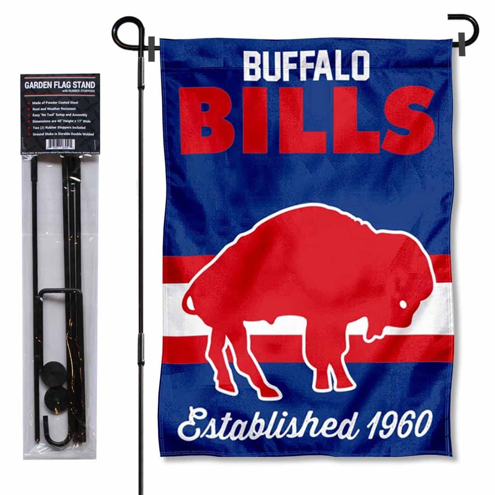 Buffalo Bills Throwback Retro Vintage Garden Flag and Flagpole Mount