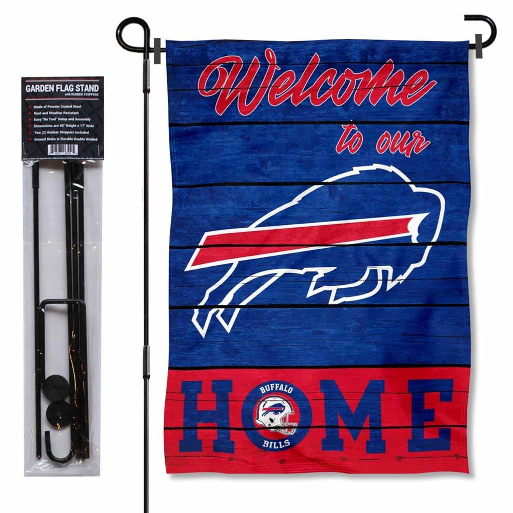Buffalo Bills Welcome To Our Home Garden Flag and Flagpole Mount