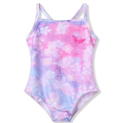 TENVDA 4t Girls Swimsuit One Piece Bathing Suits 5t Kids Lightweight Cute Butterfly Print Pink Surfing Beach Swimwear