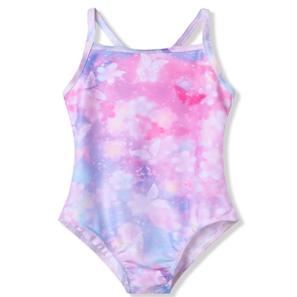 TENVDA 4t Girls Swimsuit One Piece Bathing Suits 5t Kids Lightweight Cute Butterfly Print Pink Surfing Beach Swimwear