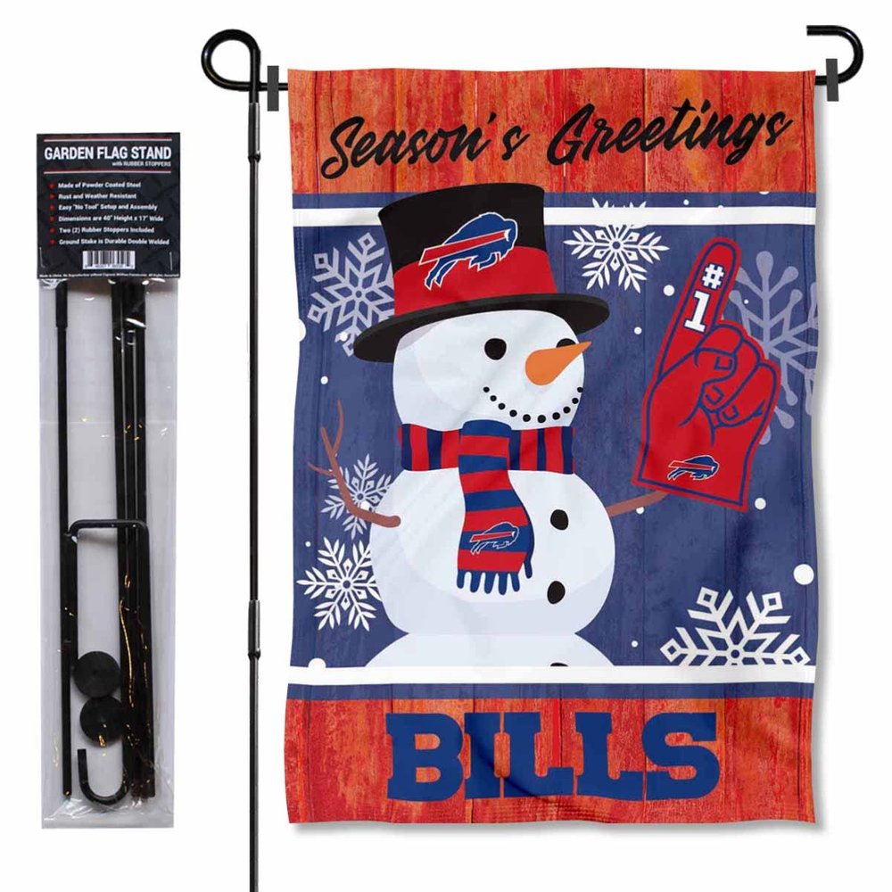 Buffalo Bills Holiday Snowman Garden Flag and Flagpole Mount