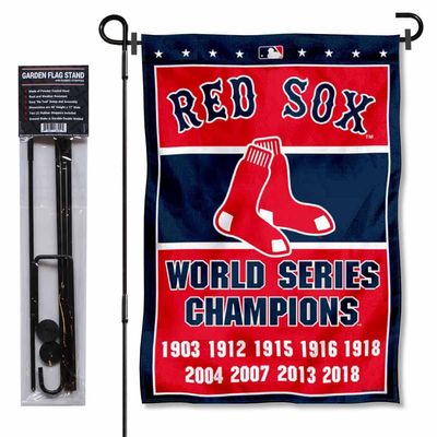 Boston Red Sox 9 Time Champions Garden Flag and Pole Stand Mount