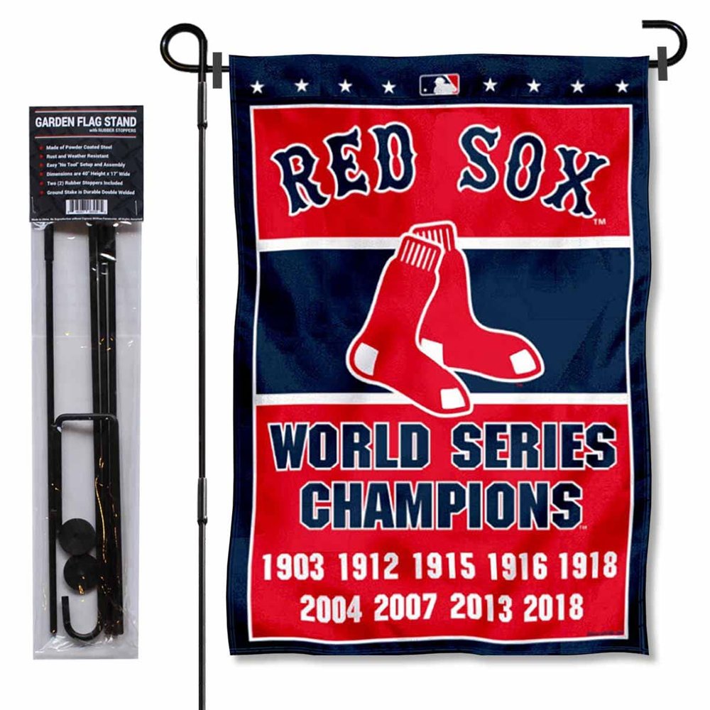 Boston Red Sox 9 Time Champions Garden Flag and Pole Stand Mount