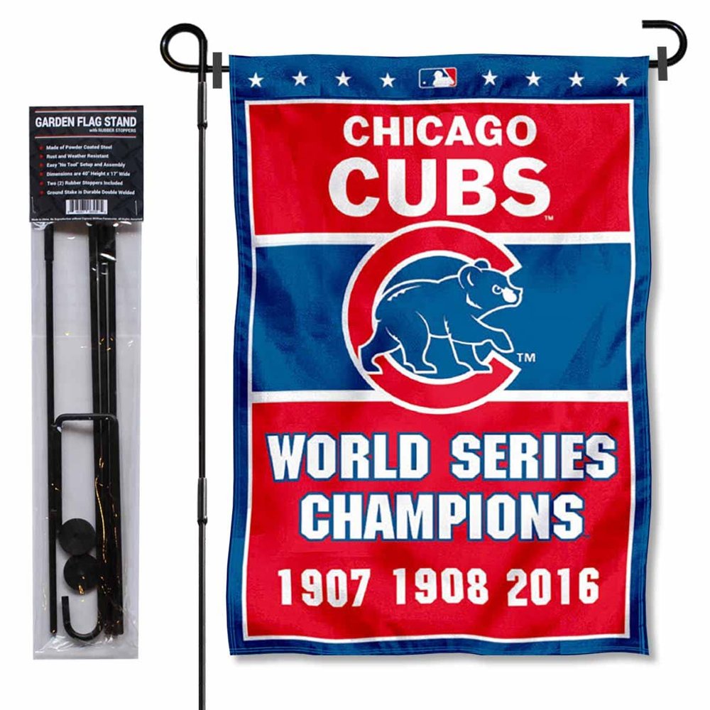 Chicago Baseball 3 Time Champions Garden Flag and Pole Stand Mount