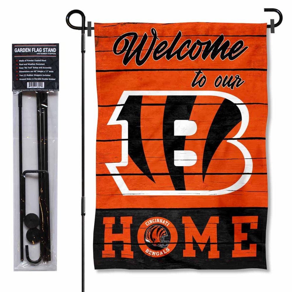 Bengals Welcome To Our Home Garden Flag and Flagpole Mount