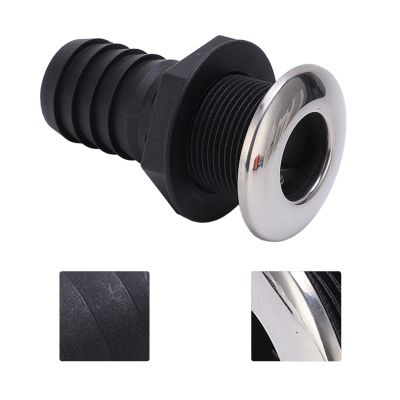 Thru Hull Fitting 11/2in Boat Thru Hull Connection Through Hull Drain Straight Black with Stainless Steel Cover Flapper Boat Water Drain for Boats Yachts Ships