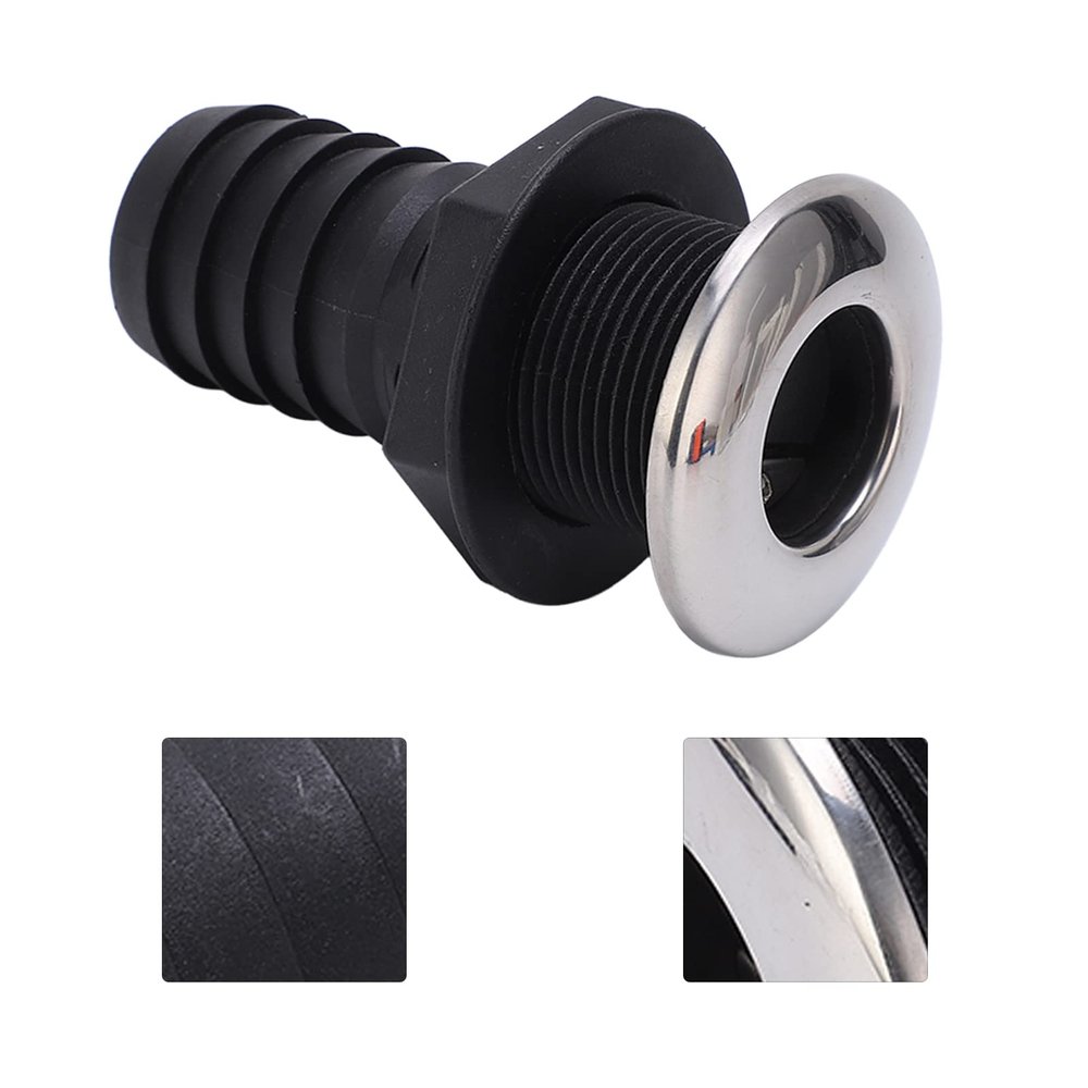 Thru Hull Fitting 11/2in Boat Thru Hull Connection Through Hull Drain Straight Black with Stainless Steel Cover Flapper Boat Water Drain for Boats Yachts Ships