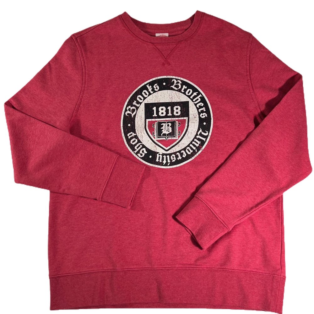 Brooks Brothers MEN'S MEDALLION LOGO UNIVERSITY VINTAGE WASH L/S ALL COTTON FLEECE SWEATSHIRT RED LARGE