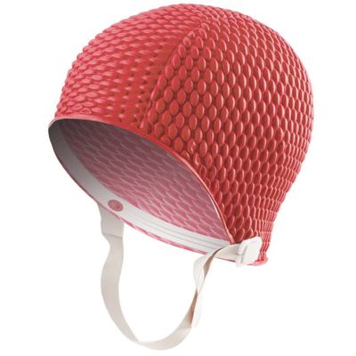 Sporti Bubble Swim Cap with Chin Strap (Red)