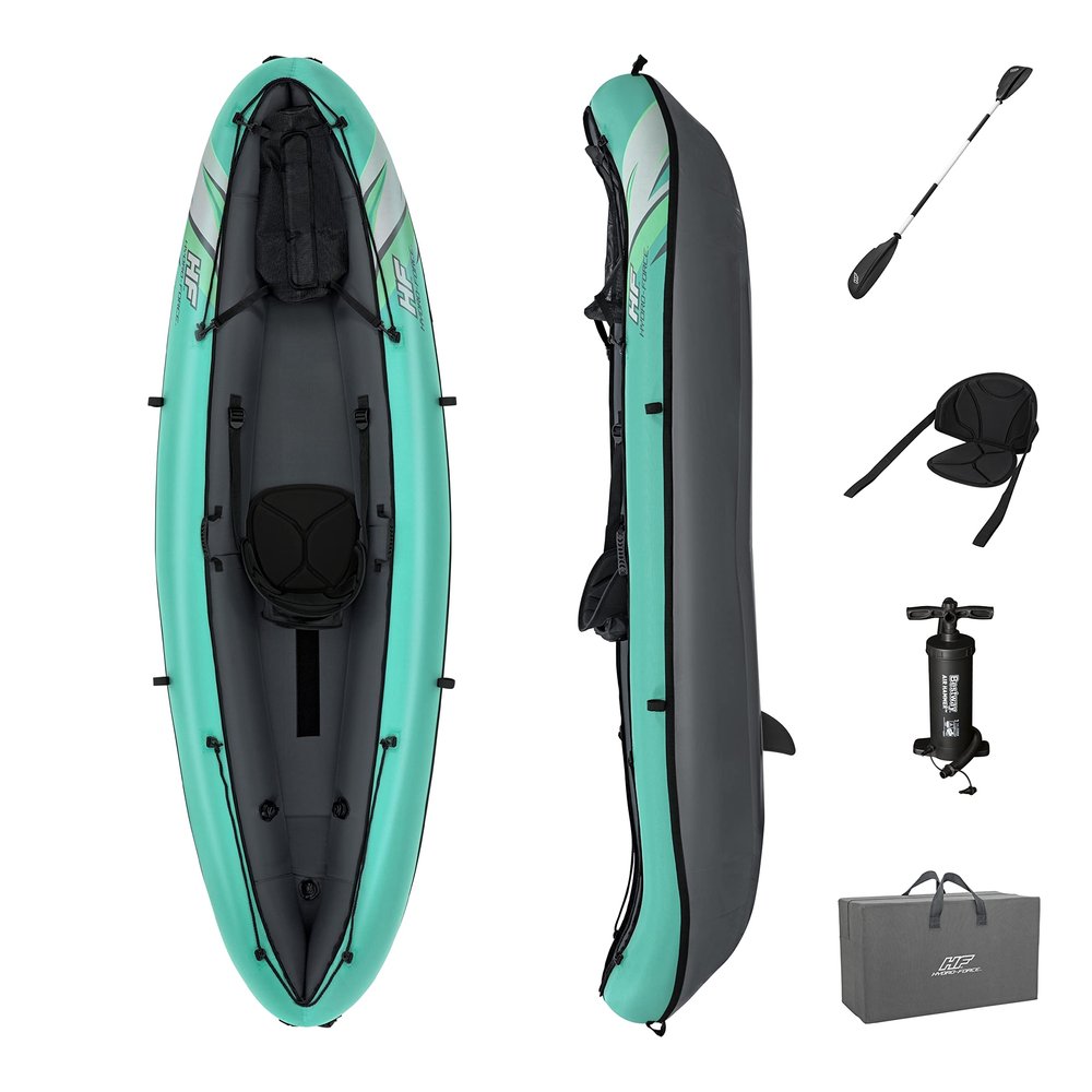 Bestway Hydro-Force Ventura Elite X1 Inflatable Kayak Set (9'2" x 34") | Fits 1 Person | Includes Kayak, Aluminum Paddle, Hand Pump, 2 Fins, Seat, Gear Bag, Carry Bag and Repair Patch Kit