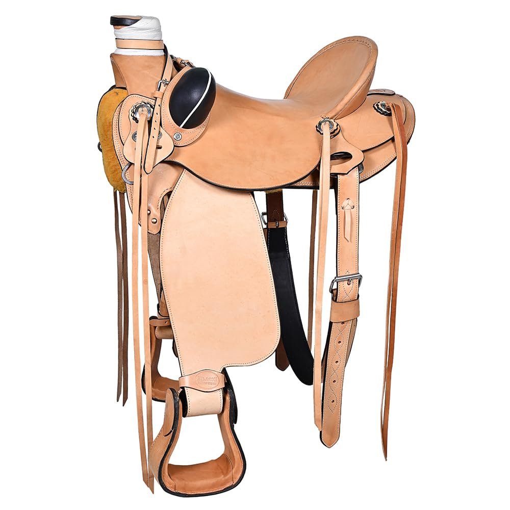 HILASON Western Horse Wade Saddle American Leather Ranch Roping Tan | Hand Tooled & for Horses