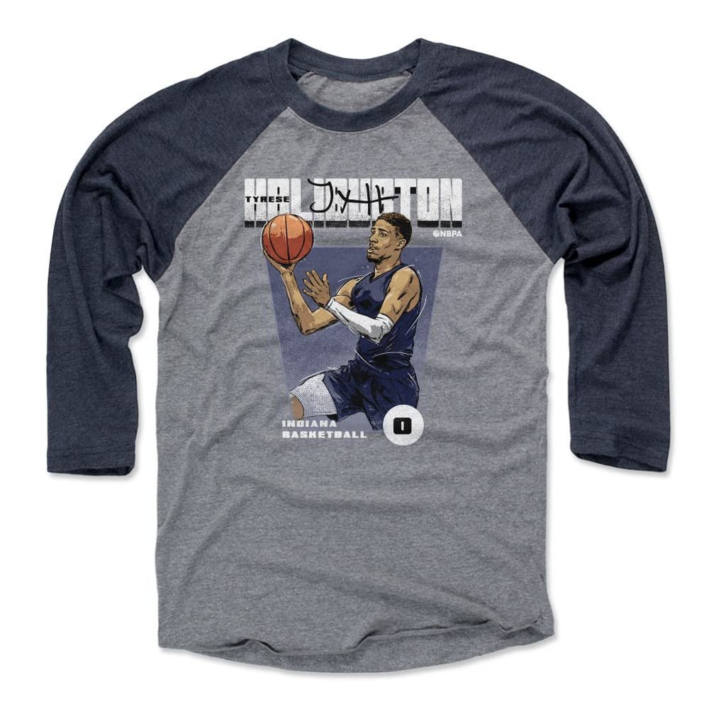 500 LEVEL Tyrese Haliburton Tee Shirt (Baseball Tee, XXX-Large, Navy/Heather Gray) - Tyrese Haliburton Indiana Premiere WHT