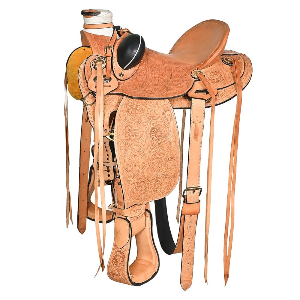 HILASON Western Horse Wade Saddle American Leather Ranch Roping | Hand Tooled & for Horses