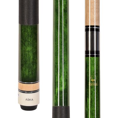 ASKA L2 2-Piece Pool Cue Stick, 58-inches Hard Rock Canadian Maple, 13mm Hard Tip (20-Ounce, Green)