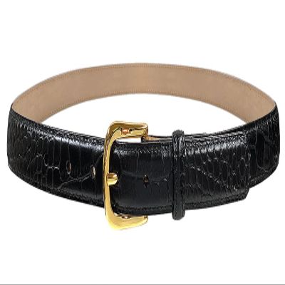 A274 Gold Buckle Italian Calfskin Genuine Full Leather Dress Belt 1"(25mm) Wide (Gold Alligator Black, 30)