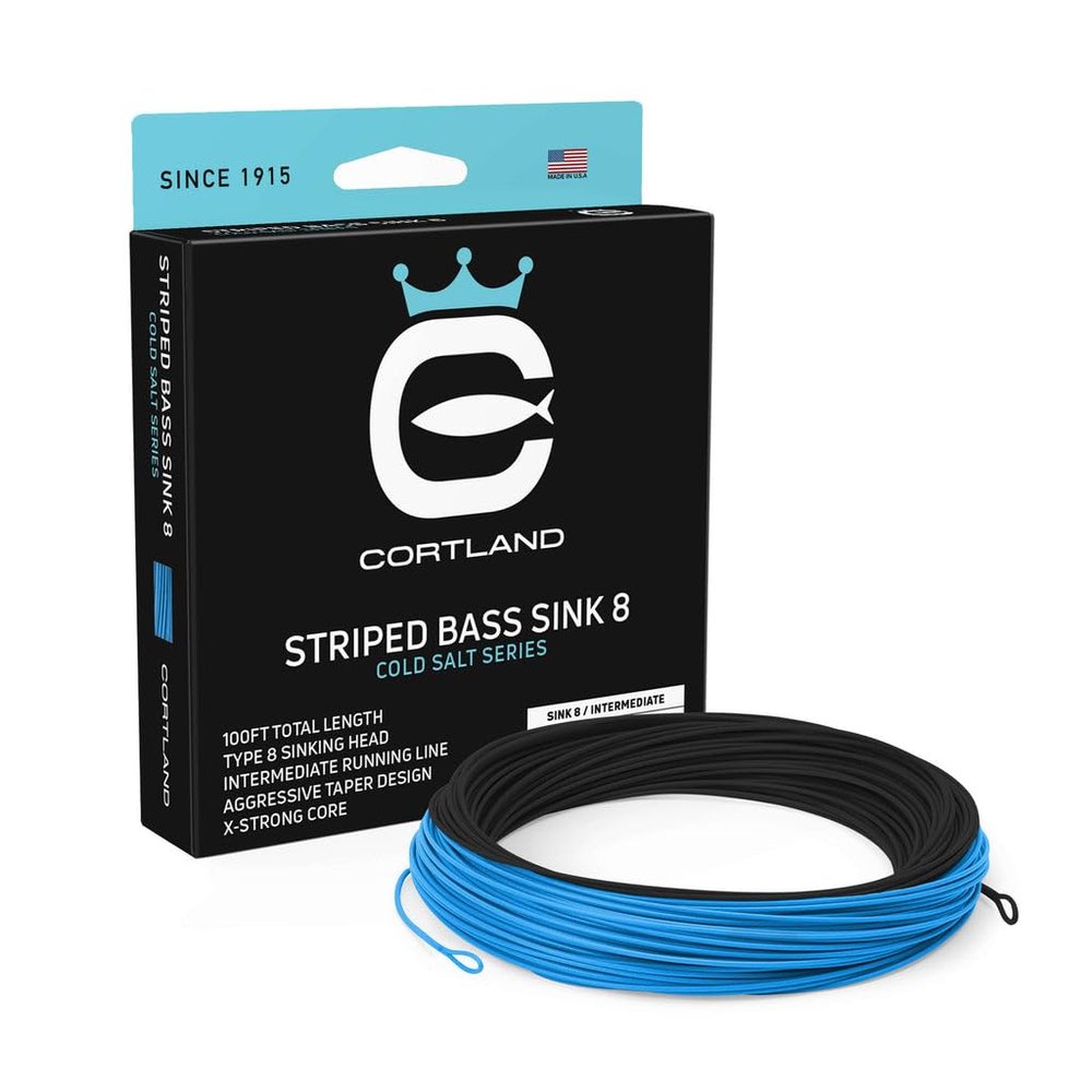 Cortland Striped Bass Sink 8 Saltwater Fly Line, Black/Ice Blue 100ft, WF10S/I