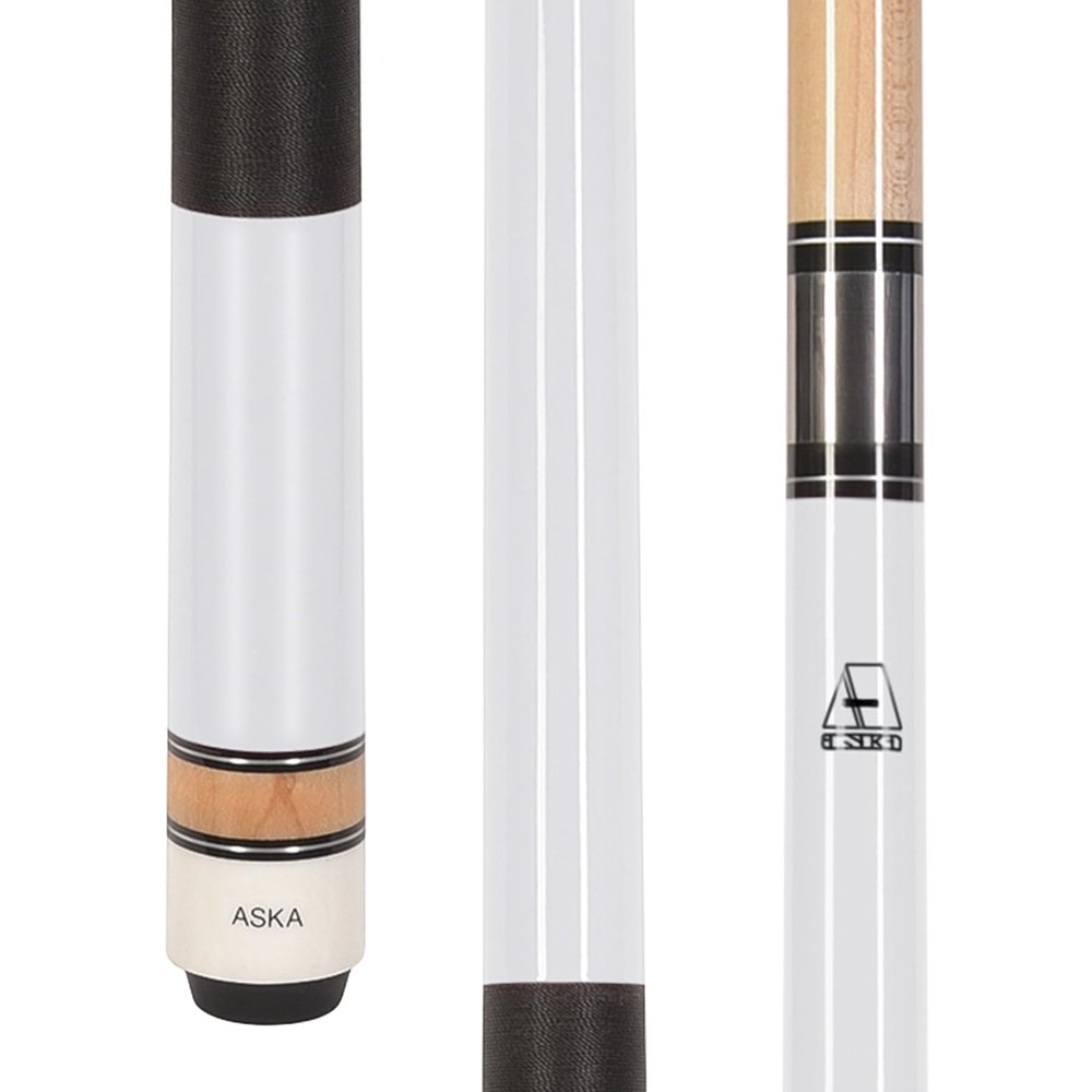 ASKA L2 2-Piece Pool Cue Stick, 58-inches Hard Rock Canadian Maple, 13mm Hard Tip (18-Ounce, White)