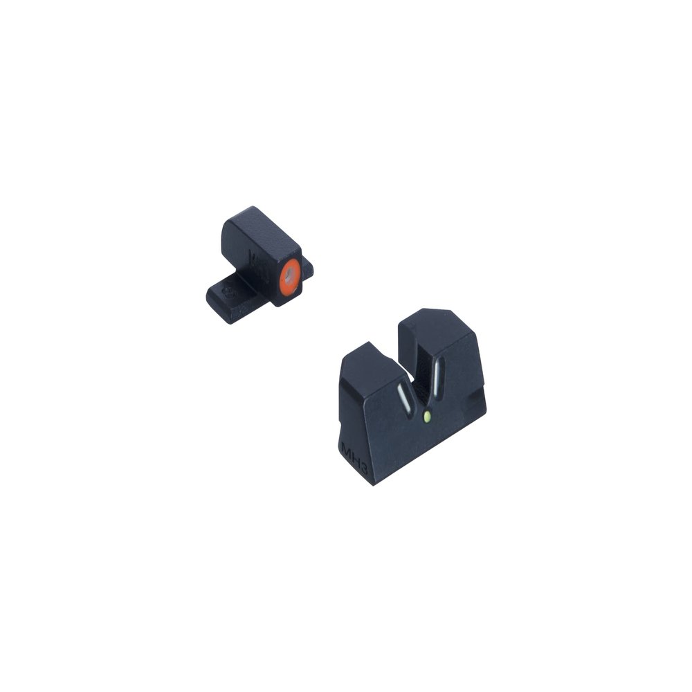 MEPRO Hyper-Bright Fixed V-Shaped Rear Tritium tritium Night Sights Compatible with Sig P-Series with Extra Bright Orange Colored Ring and Green tritium.